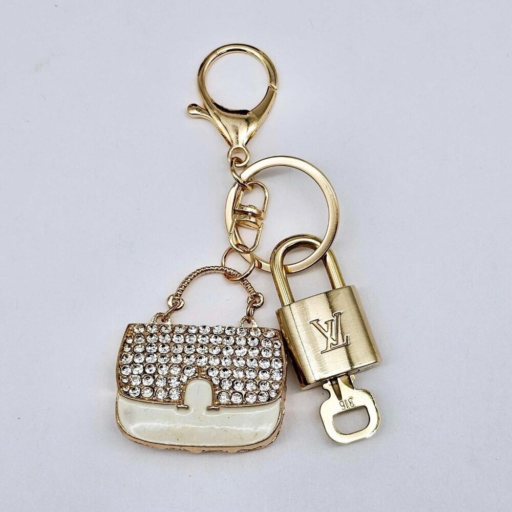 Authentic Louis Vuitton Lock & Key with unbranded Rhinstone Bag Keycharm